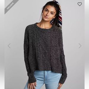 Buckle Black Scalloped Open Weave Cable Knit Crop Pullover Sweater XS